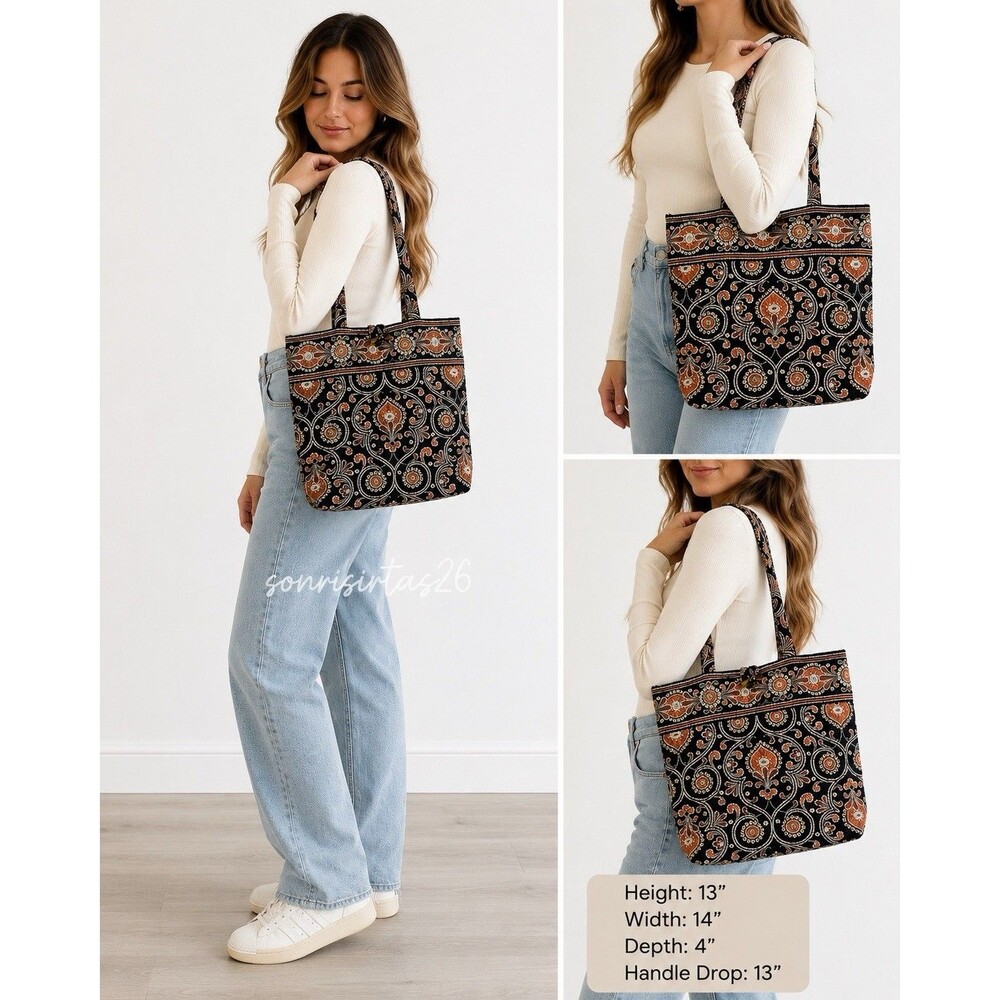 Vera Bradley Café Latte Paisley Floral Tote Bag Retired 2008 Cotton Boho Y2K